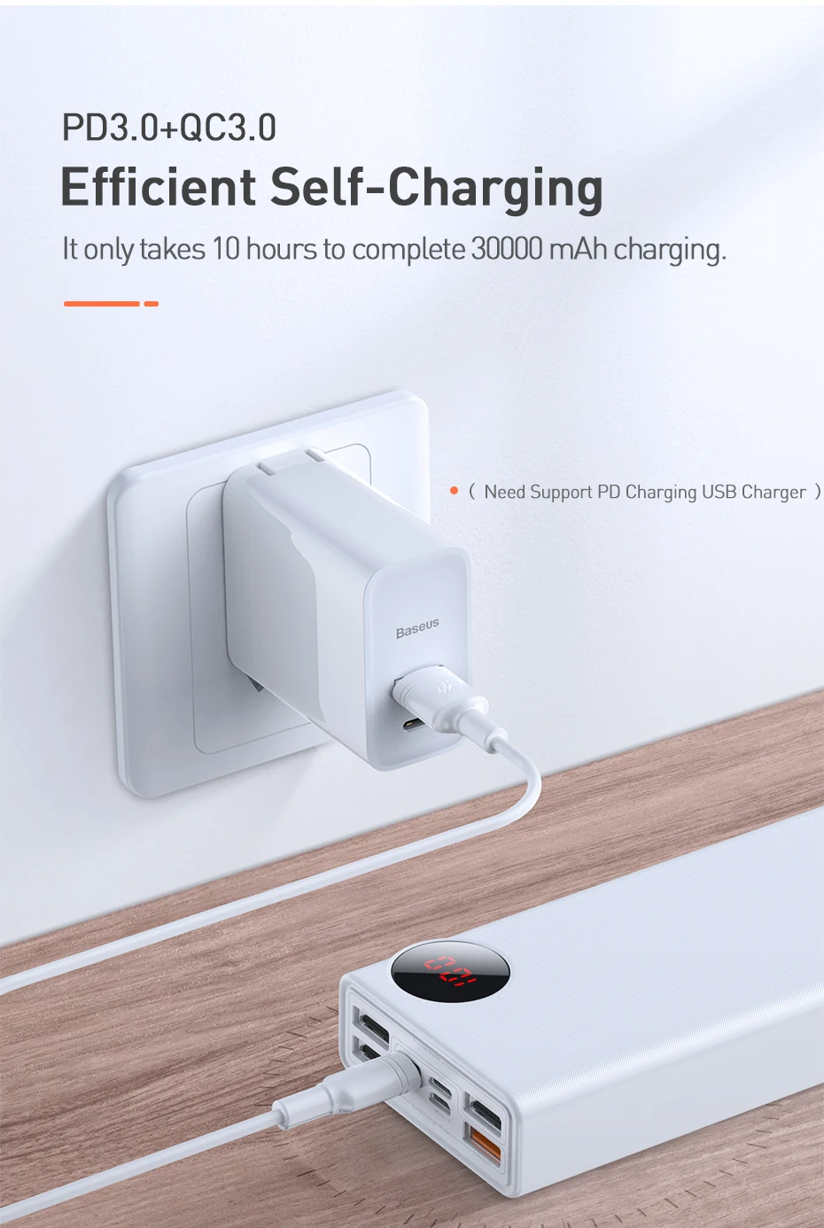 Baseus 30000 мАч Внешний аккумулятор usb type-C PD Быстрая зарядка для iPhone 11 Pro Max samsung Quick Charge 3,0 внешний аккумулятор