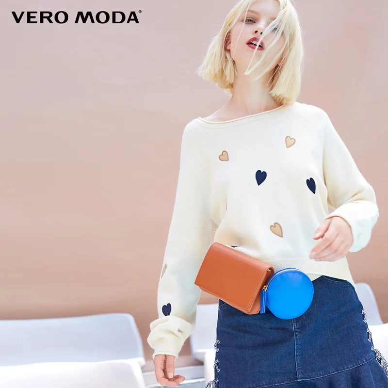 Eggnog Vero Moda свитер женский женский свитер с узором в виде сердца и открытыми плечами, свободный крой, шикарный | 318313505 - Цвет: Eggnog