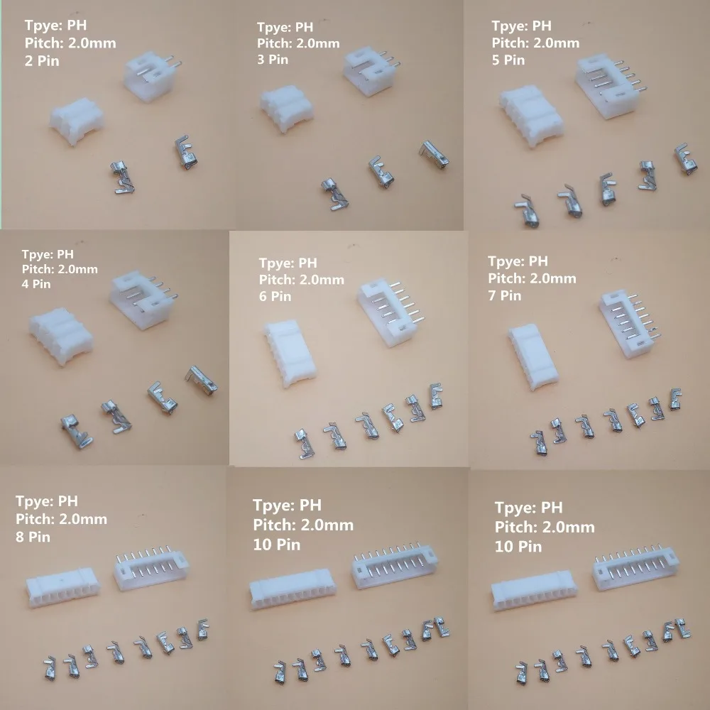 10 sets 2-12pin 2.0mm Pitch PH Terminal / Housing Pin Header Connector Wire Connectors Adaptor PH-2P/3P/4P/5P/6P-12Pin Kits |