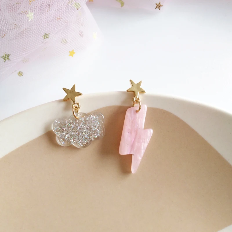 Серьги женские Асимметричные в виде облака с молнией|Серьги-подвески| |