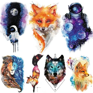 Акварель, космонавт, Вселенная, Временные татуировки, наклейки для детей, поддельные татуировки, планеты, Звездные татуировки, Детские водостойкие, Космический человек