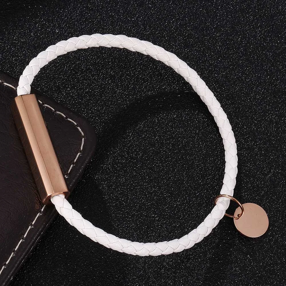 Модный белый кожаный браслет женский и с магнитной застежкой очаровательный