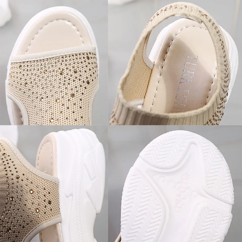 

Stretch Fabric New Women Sandals 2021Summer Wedges Platform Shoes Korean Casual Slip On Peep Toe Comfortable Sports Shoes