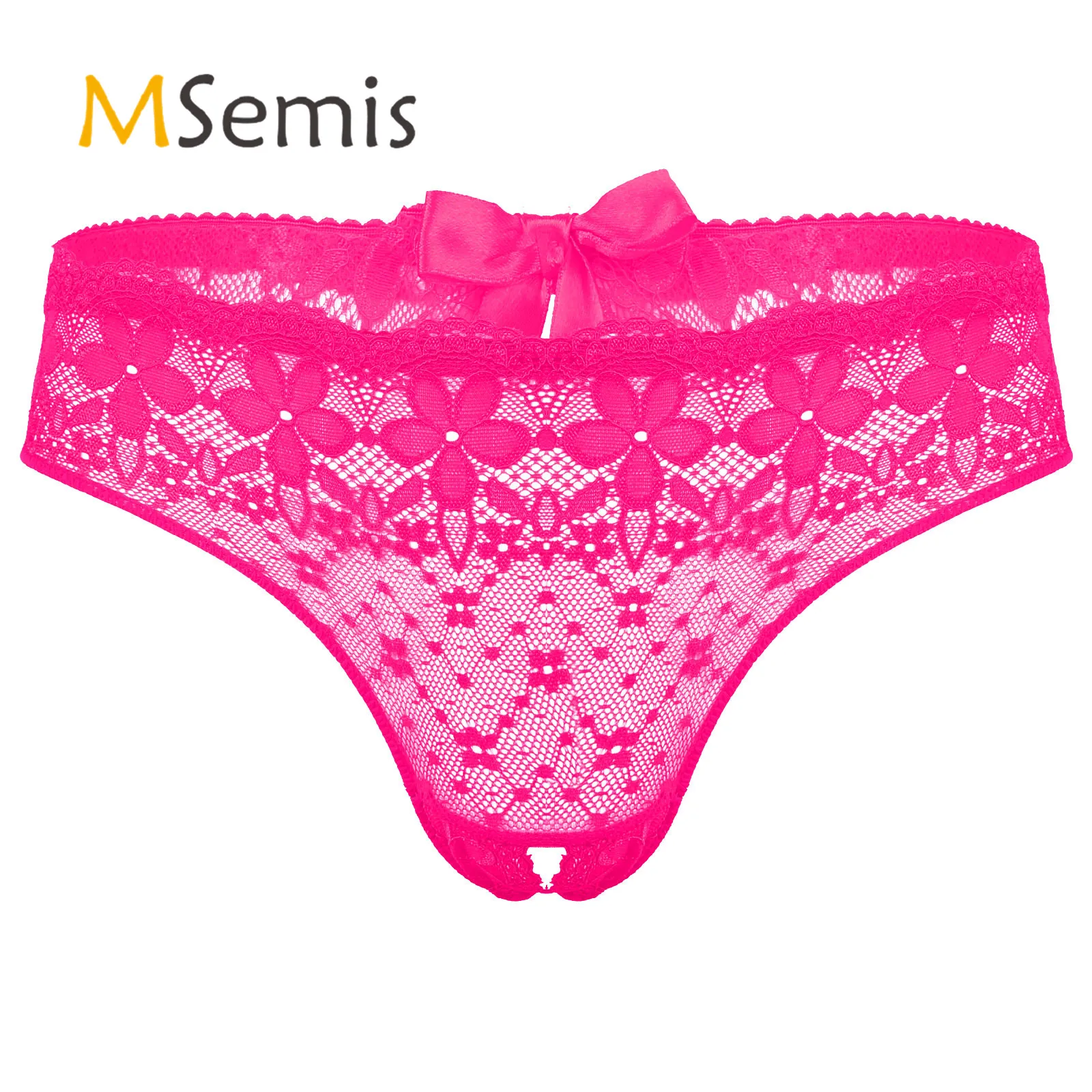 

Lingerie Crotchless Underwear Gay Mens Sexy Lace Sissy Panties Flower Pattern Lace Open Crotch Briefs Bowknot Underpants
