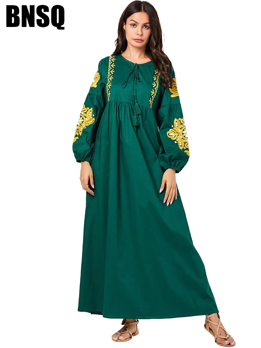 BNSQ женские мусульманские Длинные платья плюс размер халат вышивка abaya открытый Дубай Парер Рамадан Повседневный кафтан длинное платье