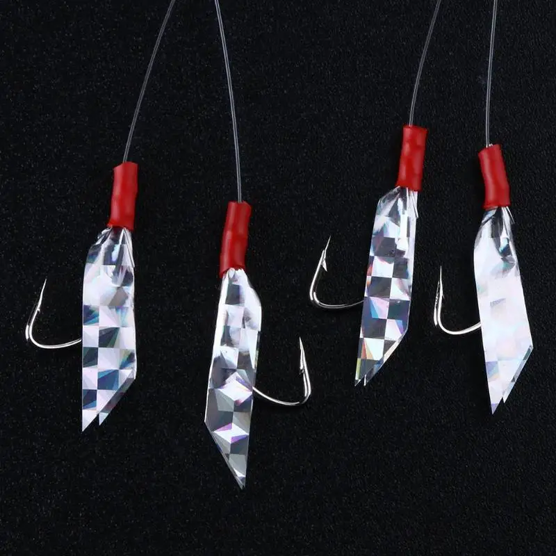4pcs Size 1/0 Barbed Sabiki Hook Rigs w/ Laser Paper Tail Artificial Lure Fishing Tools Accessories Tackle Pesca | Спорт и