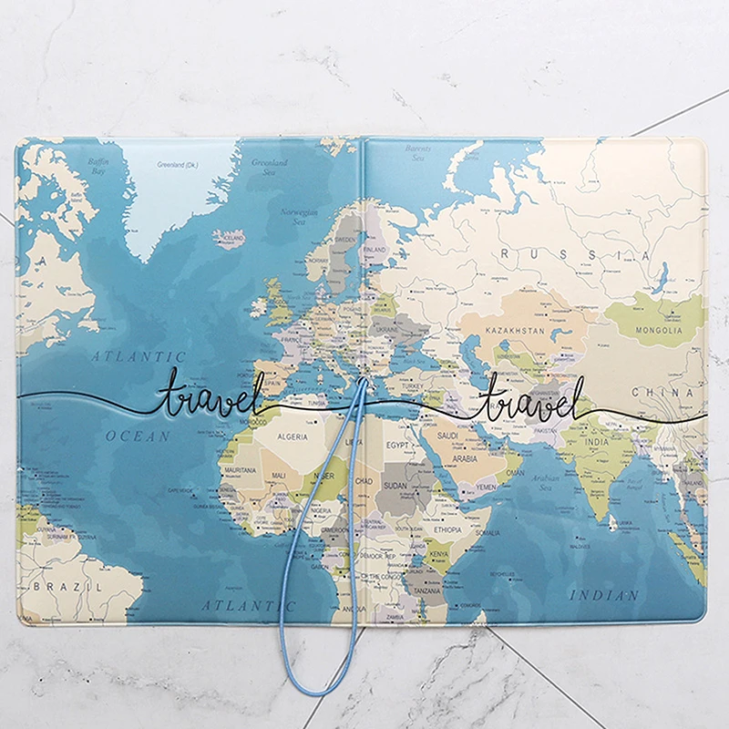 

World Map Passport Cover Wallet Bag Letter Men Women PU Leather ID Address Holder Portable Boarding Travel Accessories Creative