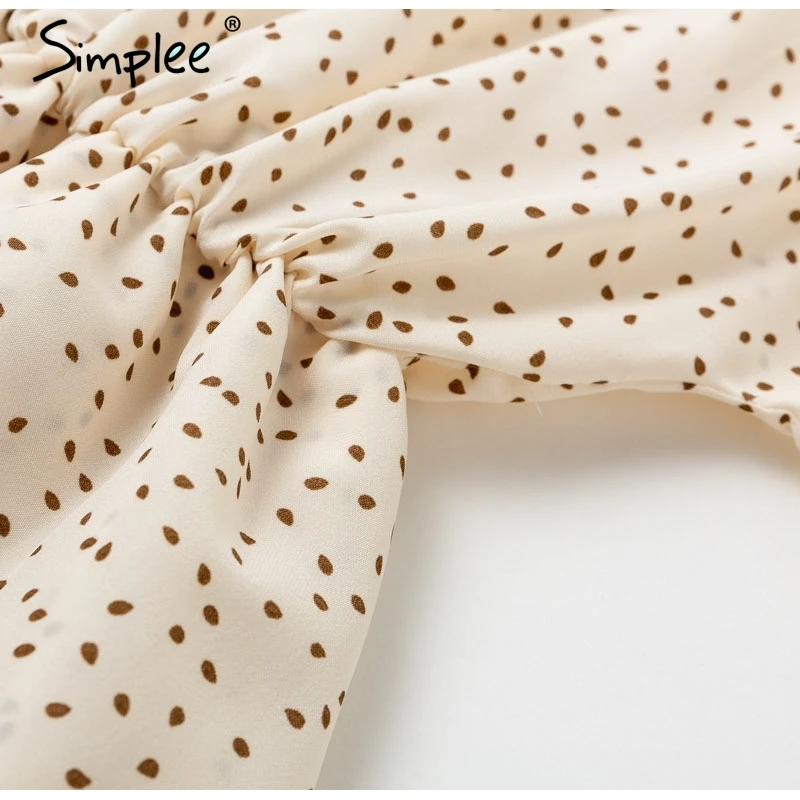 Simplee Dot print chiffon long sleeve women dress A-line ruffled elastic high waist female casual Party club ladies | Женская одежда