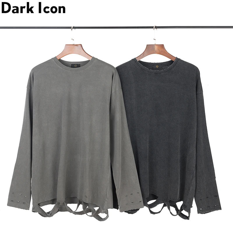 Темная икона сплошной цвет рваные толстовка мужская высокая улица Мужская