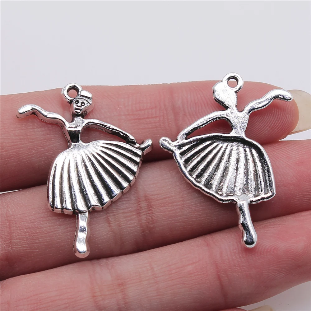 

4pcs Dancing Charms Pendant Diy Metal Jewelry Making Antique Silver Color 26x36mm
