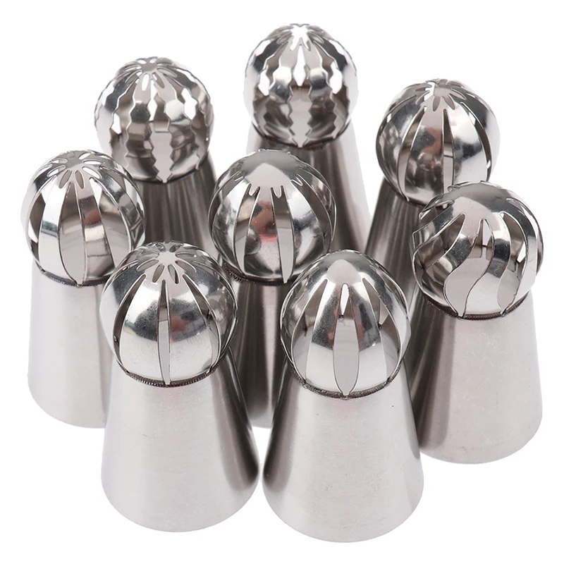 

8PC Cupcake Decoration Tool Cake Nozzles Fondant Flower Stainless Steel Russian Ball Icing Flower Mouth Set Torch Shape 3pcs
