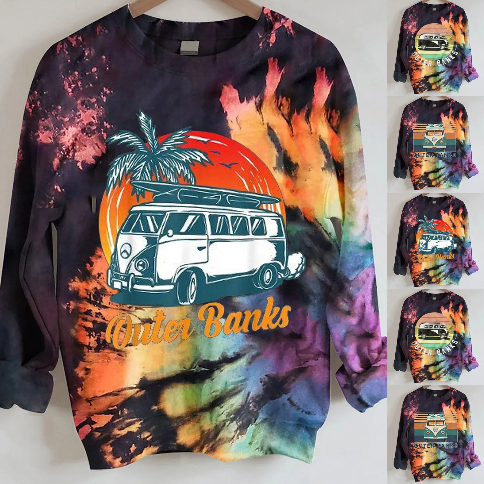 

Женская толстовка, топы, Повседневная Длинная толстовка с принтом тай-дай, Женский пуловер на Хэллоуин, рубашки, блузки, толстовка, женская о...