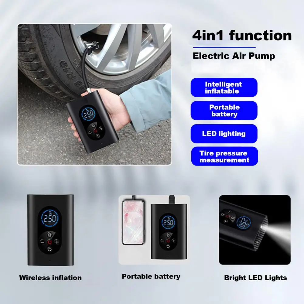 digital electric cordless car tire inflator portable emergency inflatable pump phone power bank led lighting car accessories free global shipping
