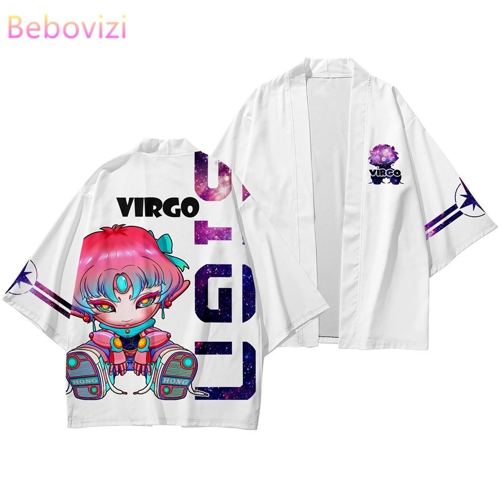 New Twelve Constellations Cartoon Anime Print Beach Japanese Style Kimono Streetwear Men Women Cardigan Japan Harajuku Tops Robe |