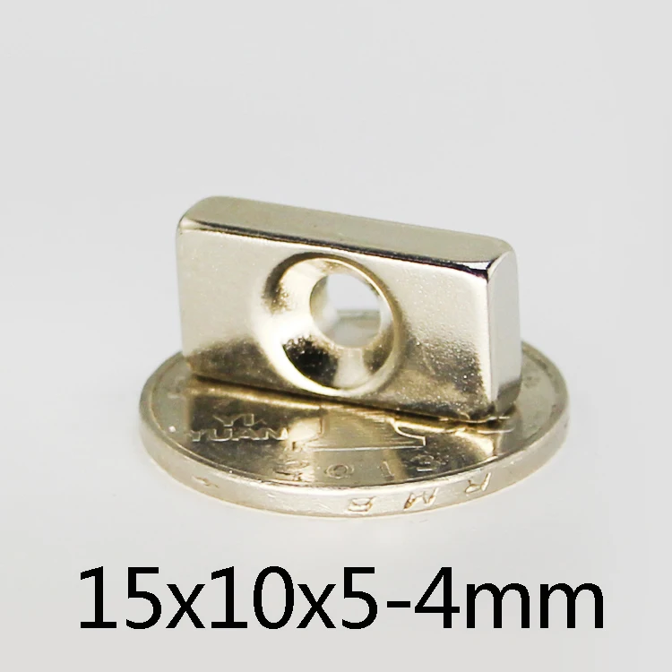 

5/10/20/30/50/100pcs 15*10*5-4 Strong Neodymium Magnet hole 4mm Block Permanent Magnetic 15x10x5mm-4mm Powerful Magnets