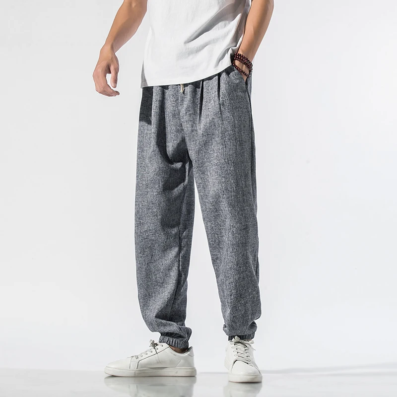 

Шаровары, мужские шаровары, штаны в китайском стиле, свободные, с эластичной резинкой на талии, повседневные, летние, Осенние, хлопковые, льняные, большие размеры, M-5XL