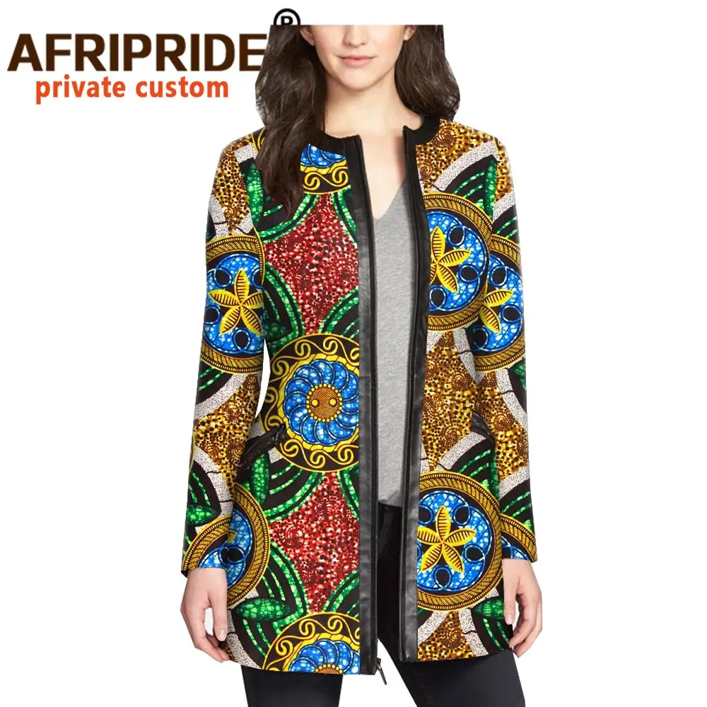 2021 women`s coat african print jacket dashiki clothes formal outfit leather+cotton fabric full zipper AFRIPRIDE A1924010
