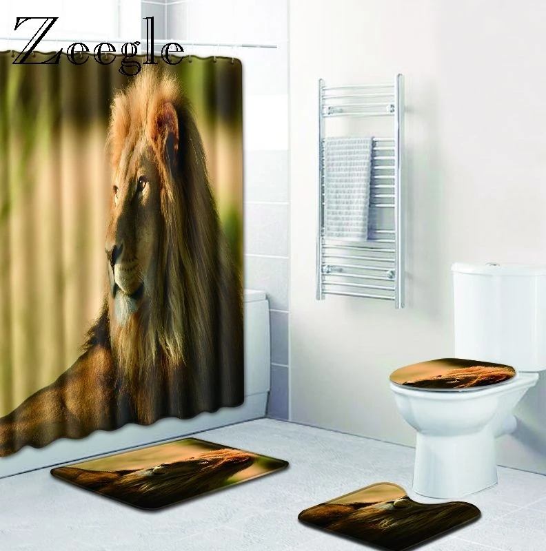 

Zeegle Flannel Bath Mat Animal Printed Shower Curtain Bath Mat Toilet Pad Set Character Pattern Anti-slip Toilet Pattern Carpet