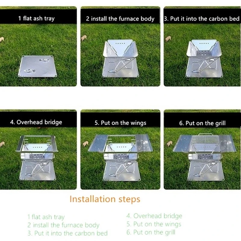 

MT-025fly portable outdoor supplies fire BBQ with Storage platform stainless steel folding grill burner oven medium grill