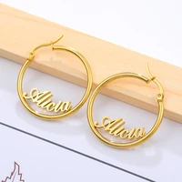 1 pair big round circle custom earring personalized stud earrings for women stainless steel jewelry pendientes mujer moda 2019