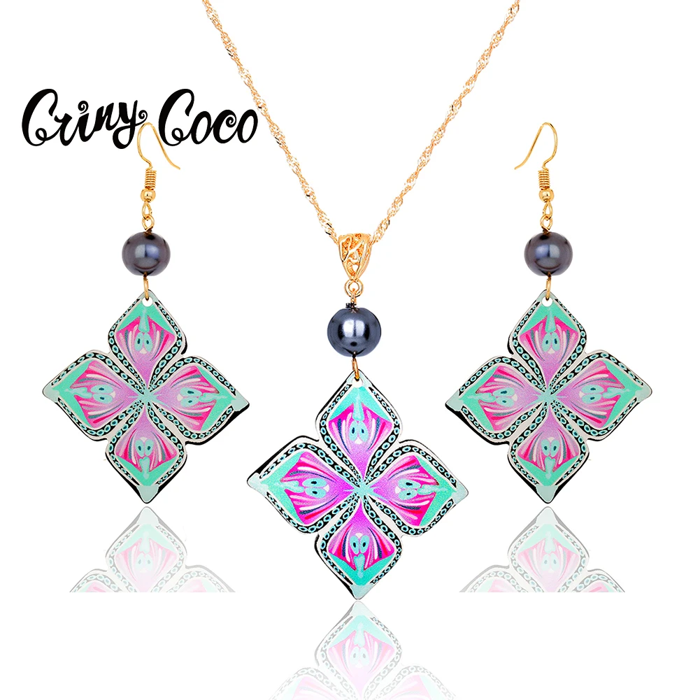 

SophiaXuan Flower Pendant Necklaces Sets Women's Fashion Acrylic Earrings Jewelry 2pcs/set Party for Women Fine or Fashion Style