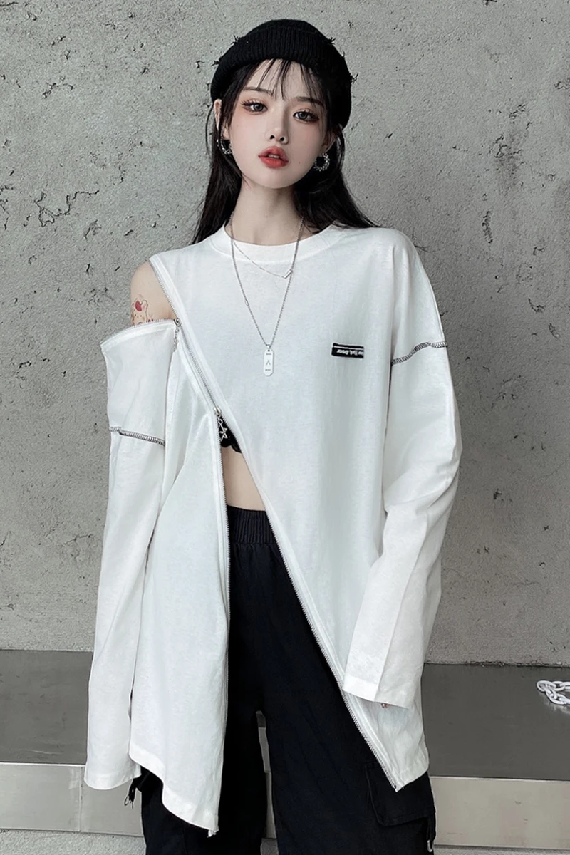 

Spring 2021 new design sense clothes ins tide loose mid-length net red super fire white long-sleeved T-shirt women