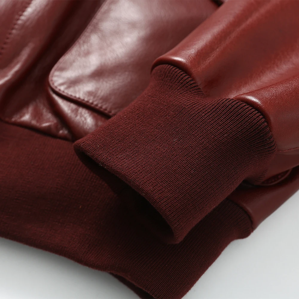

Fashion Men Leather Jacket 100% Genuine Cowhide Yellow Wine Red Color Flight Military Coat Biker Clothing Autumn Asian Size M592
