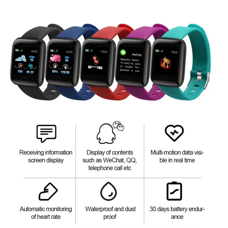 

New 116 Plus Smart Watch Wristband Sports Fitness Blood Pressure Heart Rate Monitor Call Message Reminder Pedometer Pedometers