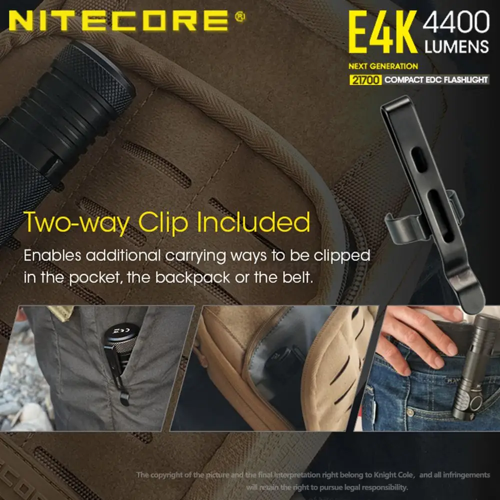 Оригинальный компактный фонарик NITECORE E4K 4400 люмен 21700 для повседневного