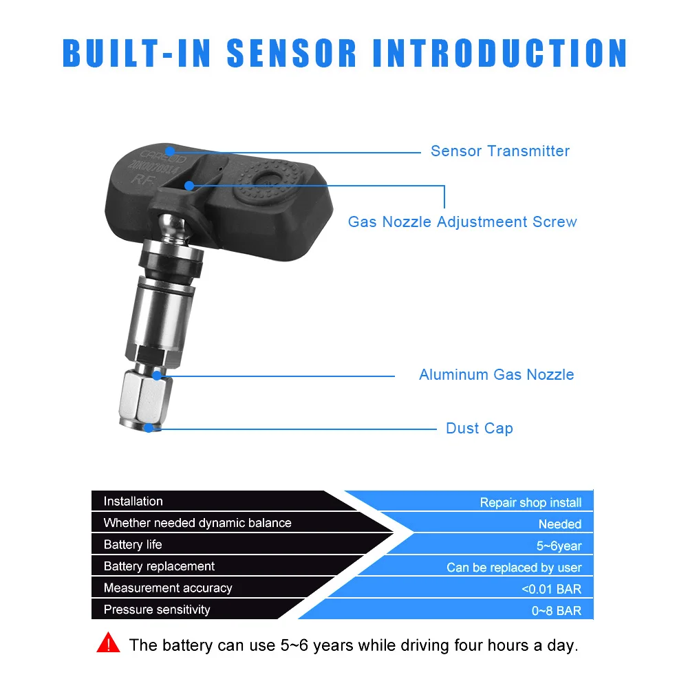 

With 4 Internal/External Sensor Replaceable Battery Solar Power LCD Display PSI/BAR Mode TPMS Tyre Pressure Monitoring System