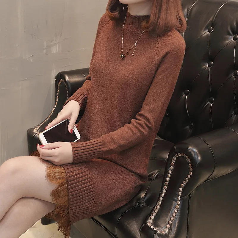 Свитер женский вязаный с высоким воротом свободный длинный на осень/зиму WXF567 2020 |