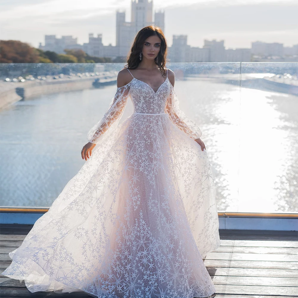 

Женское свадебное платье It's yiiya, белое пляжное платье А-силуэта со шлейфом, открытыми плечами и открытой спиной на лето 2019