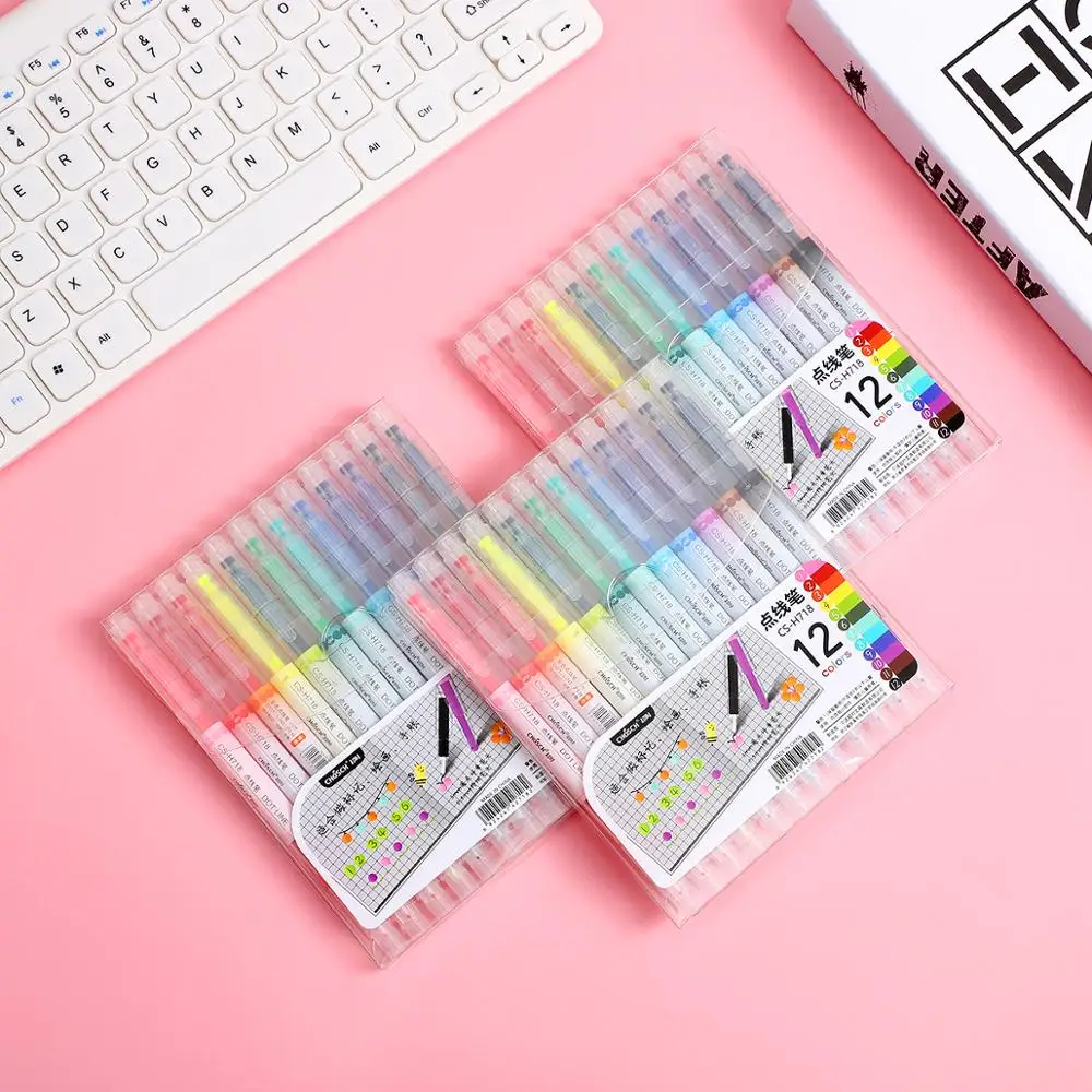 12 шт./компл. хайлайтер двойной головкой Маркер ручки ручка пастельных жидкий флуоресцентных ручек школьные Цвет ручки канцелярские пуля журнал