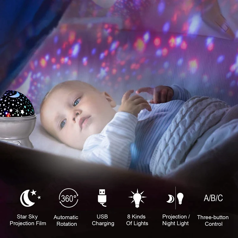 

Star Projector LED Night Light for Children Bedroom and Party Lamp,360-Degree Rotating Fun Holiday Gift with USB Cable