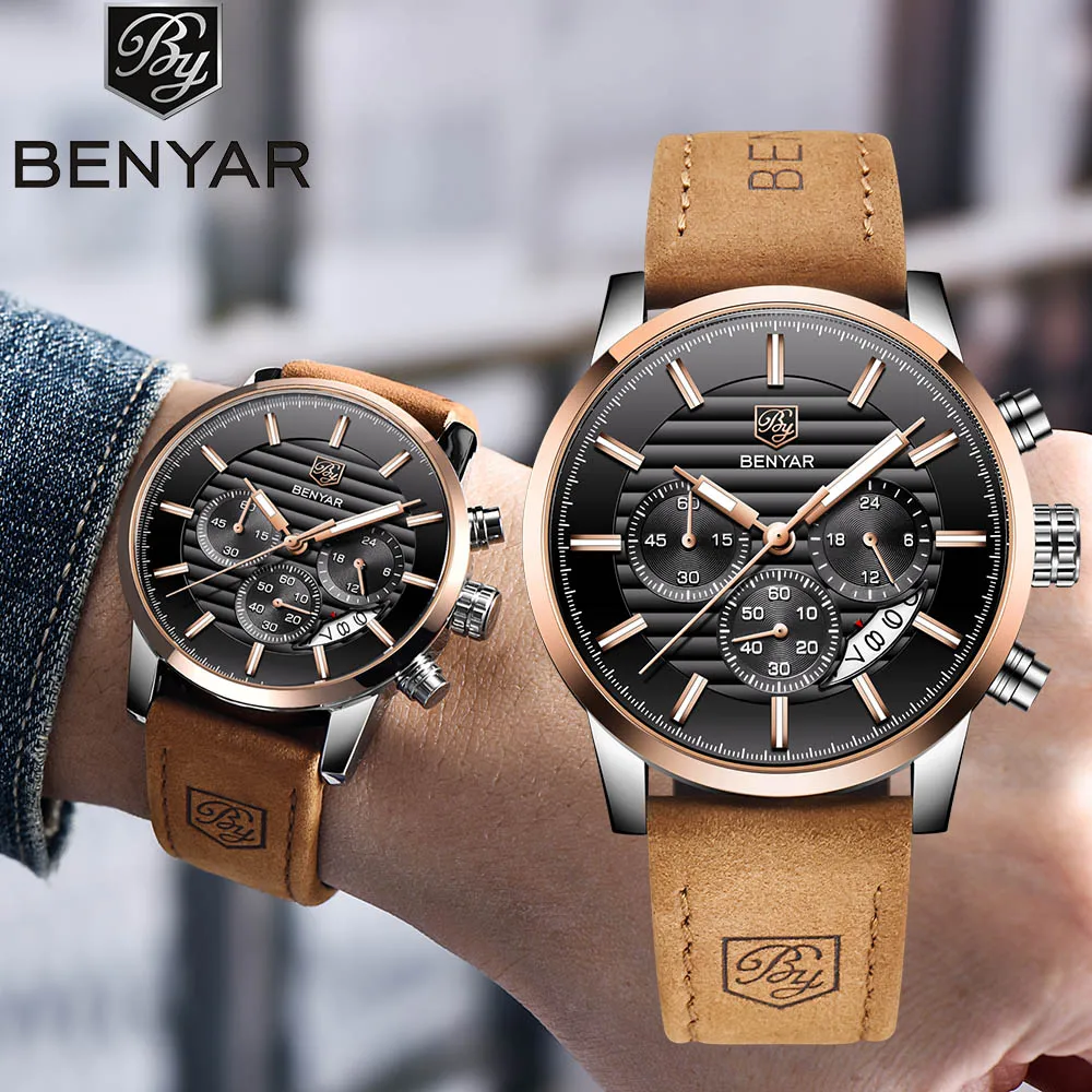 BENYAR Casual Men's Watch Top Brand Luxury Quartz Watch Men Fashion Luminous Waterproof Business Wrist Watch Relogio Masculino