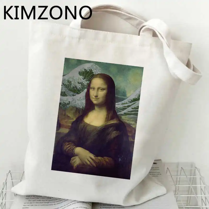Mona Lisa shopping bag jute bag reusable grocery shopper tote bag bolsas reutilizables sac cabas sacola net cabas