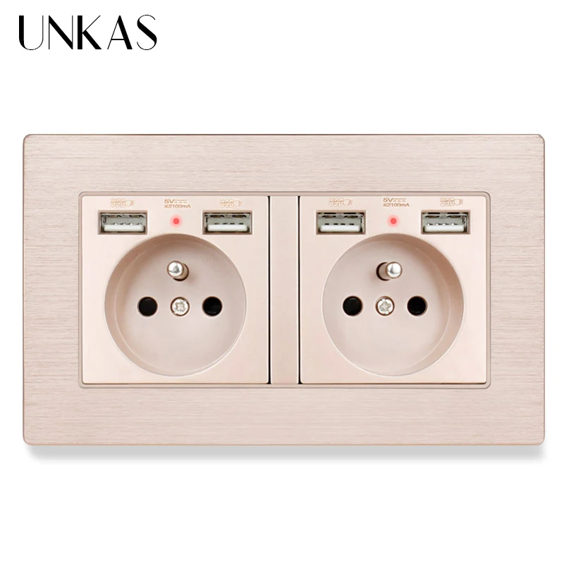 Французская стандартная настенная розетка UNKAS с 4 USB портами для зарядки