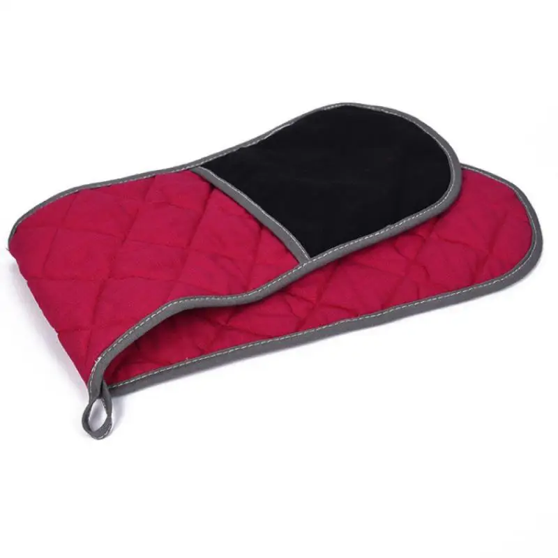 

Red Silicone Circle Style Kitchen Oven Mitt Glove Potholder With Extra Long Canvas Sleeve Stitching For Grilling And BBQ