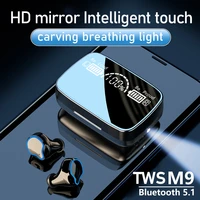 tws m9 headsets bluetooth 5 1 wireless earphones 9d hifi stereo earbuds gaming sports headphones hd mirror 2200mah charging box