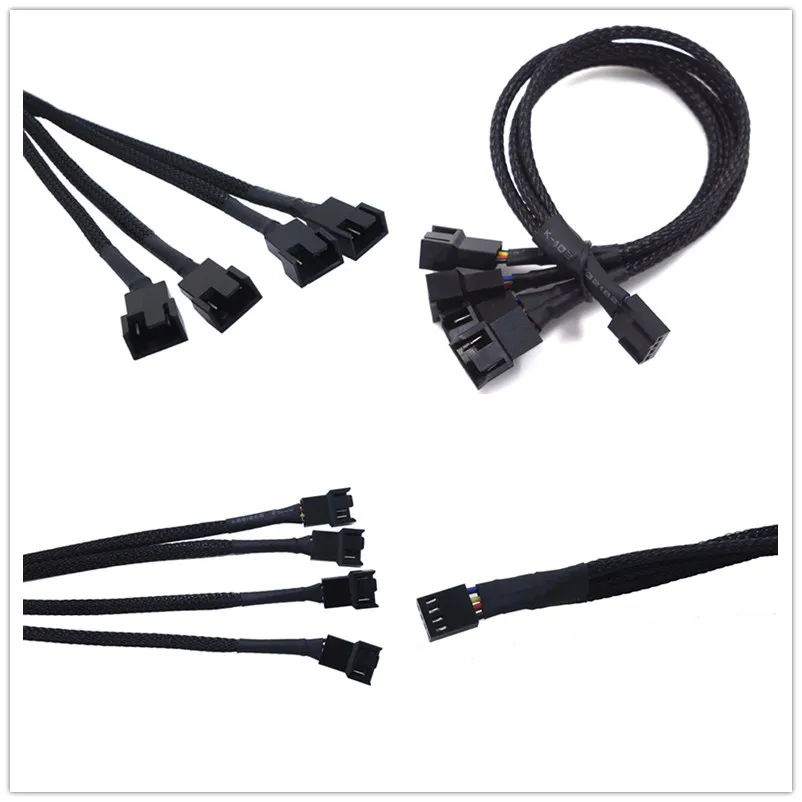 Connector 4Pin PWM Extension Cables High Quality 4 Pin Pwm Fan Cable 1 To 2/3/4 Ways Splitter Black Sleeved 27cm | Компьютеры и офис