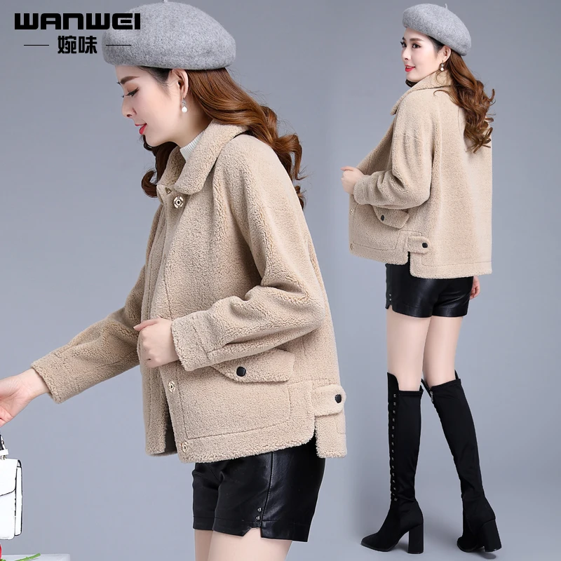 Новинка пальто из овчины женское короткое осенне зимнее гранулированного