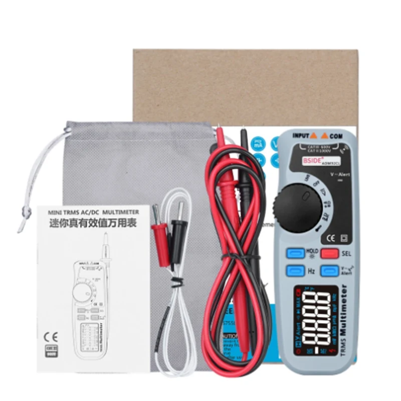 BSIDE ADM92CL Color Display Digital Multimeter True RMS Auto Range 6000 TRMS Tester with Live Wire Check Temp Diode Meter Kit |