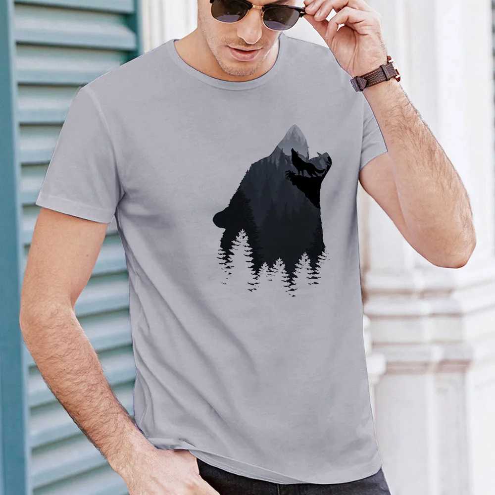 

Male T Shirts Fashion Casual Summer Round Neck Short Sleeve Funny Wolf Print Graphic Men T Shirts Streetwear Anime Shirts Men
