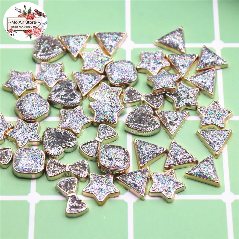 Пластиковые пуговицы с плоским основанием ab блестками в форме сердца/звезды/лука