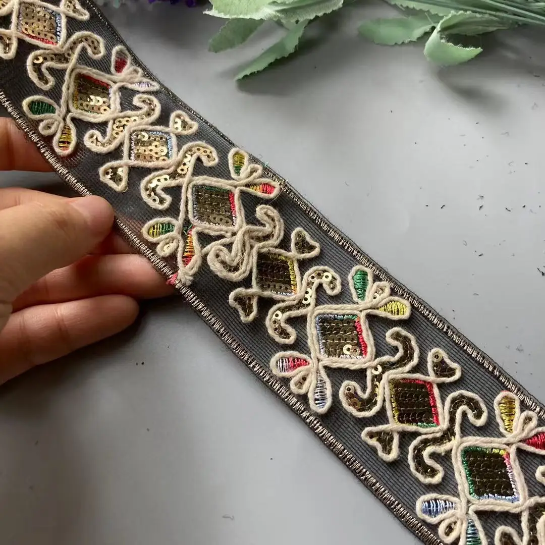 1 ярда кружевная бейка 50 мм разноцветная этническая нить сетка с блестками лямка