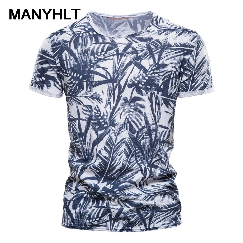 

Summer New Men's T-shirt Slim Fashion Casual Sports Stretch Round Neck Men's Short-sleeved Printing 100% Cotton High-quality Top