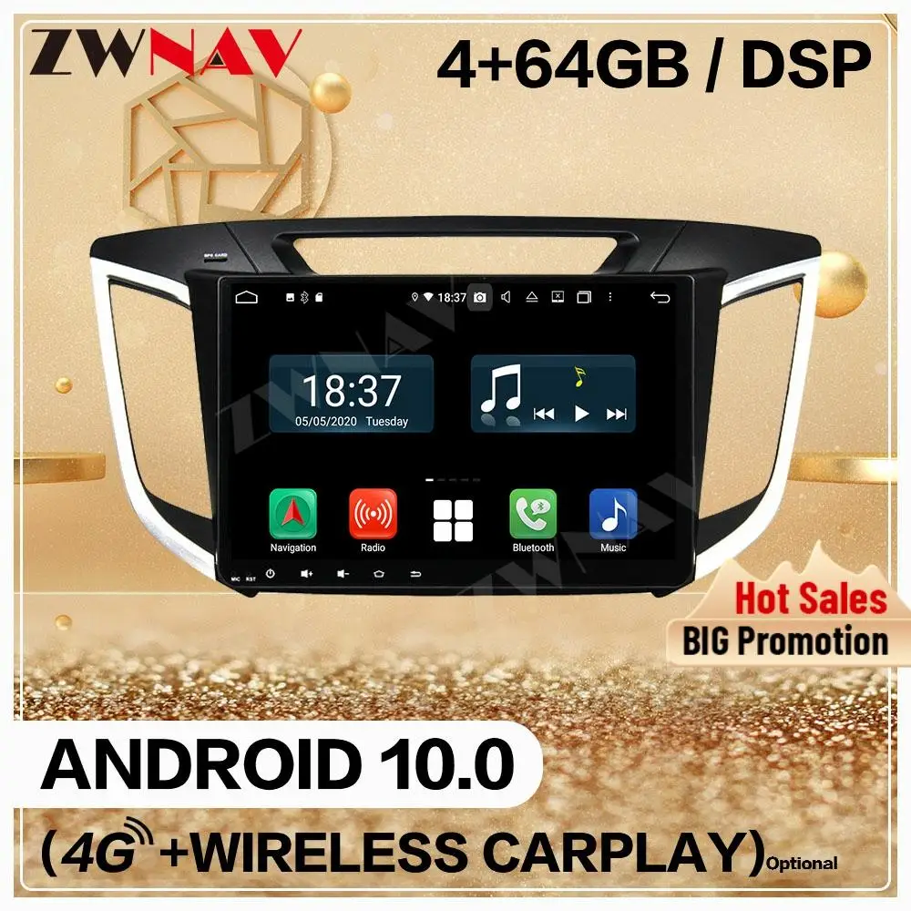 

Двойной Din плеер 4 + 128G для Hyundai Creta ix25, 2014, 2015, 2016, 2017, 2018, Android 10, аудиоплеер, радио, GPS, головное устройство, автомагнитола
