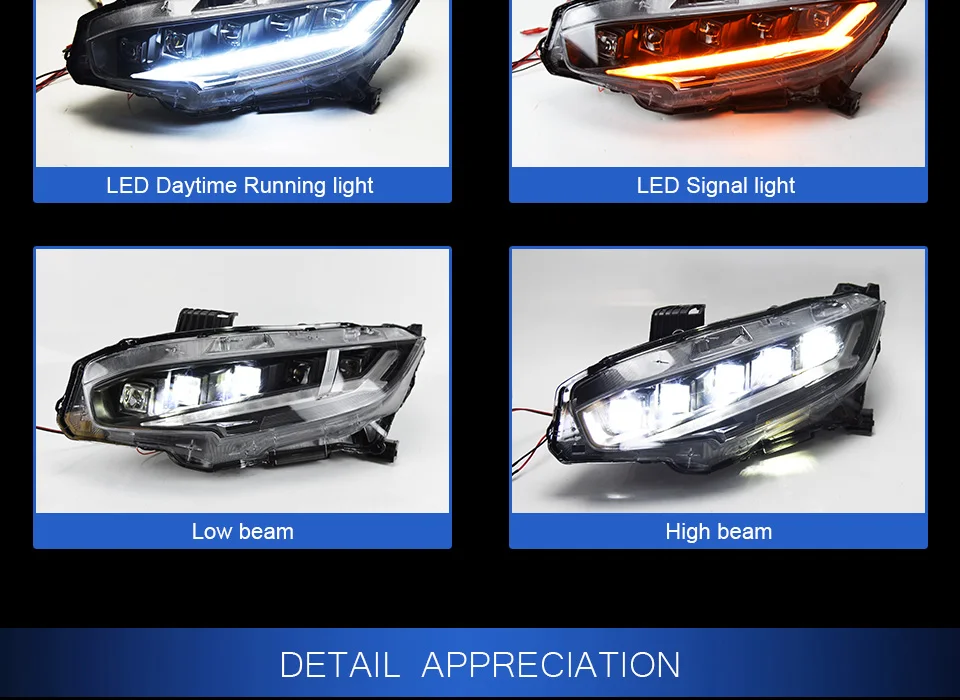 Головной фонарь для Honda CIVIC X G10- фары Противотуманные фары Дневные ходовые огни DRL H7 светодиодный Биксеноновая лампа автомобильные аксессуары