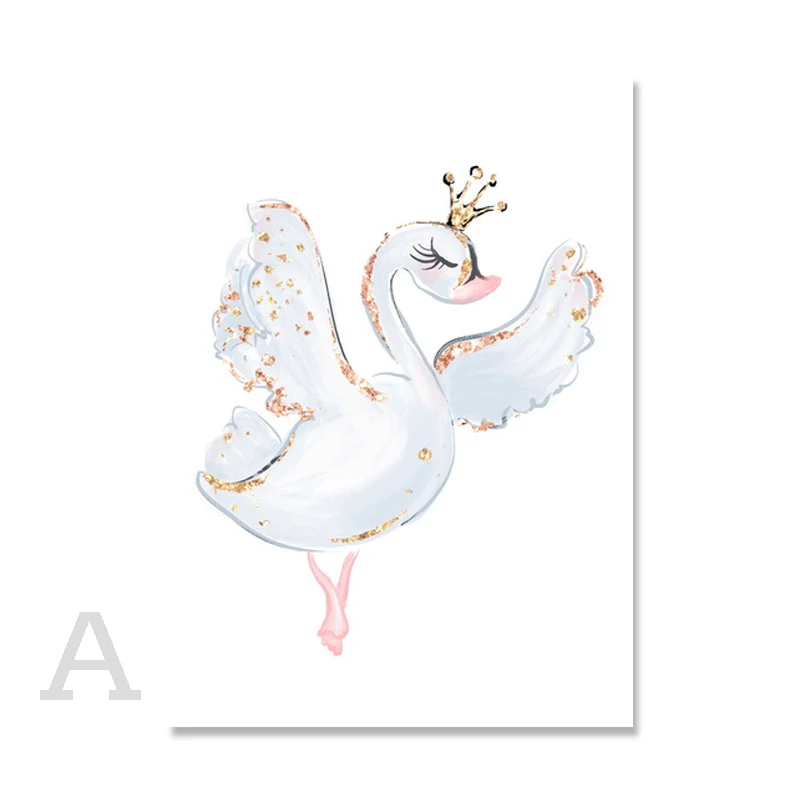 Nursery Cartoon Canvas Painting Girl Swan Minimalist Nordic Posters And Prints Wall Pictures For Baby Kids Room Decor Unframed | Дом и сад