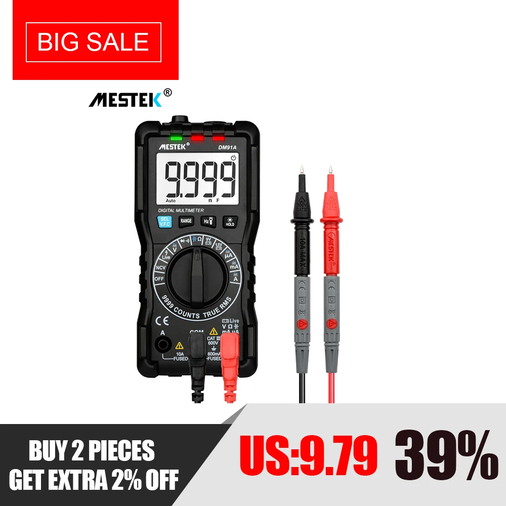 MESTEK DM91A мини-мультиметр, цифровой мультиметр, 9999 отсчетов, Автоматический диапазон напряжения, амперметр, метр, мультиметр, мультитестер